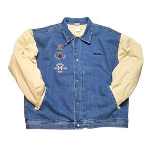 Vtg Disney Mickey Mouse Varsity Jacket XL Denim Embroidered Y2K Streetwear